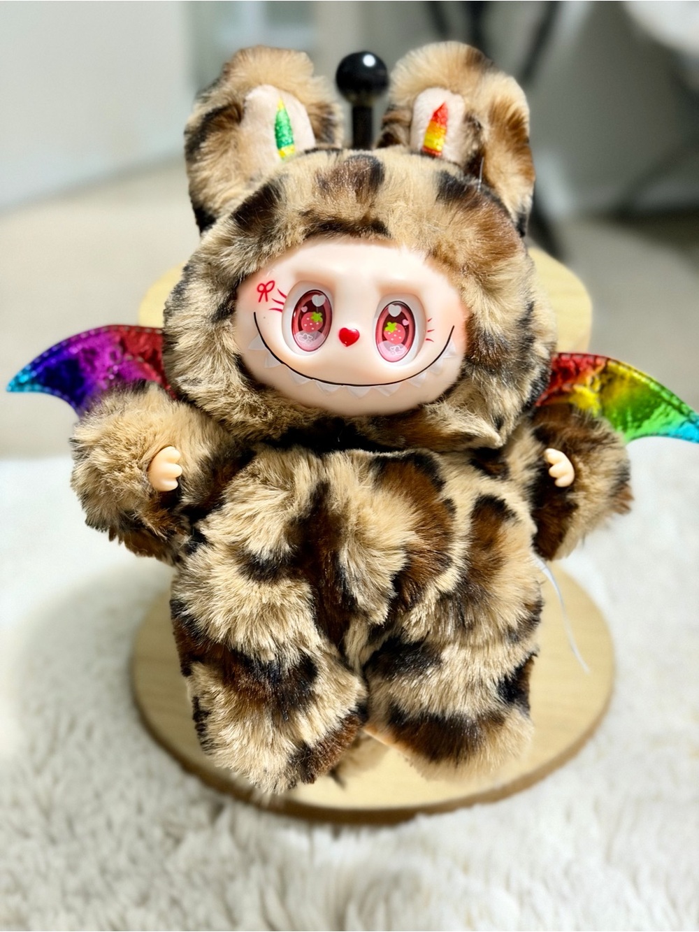Custom Fluffy Strawberry Heart Eye Doll Rainbow Wings OOAK